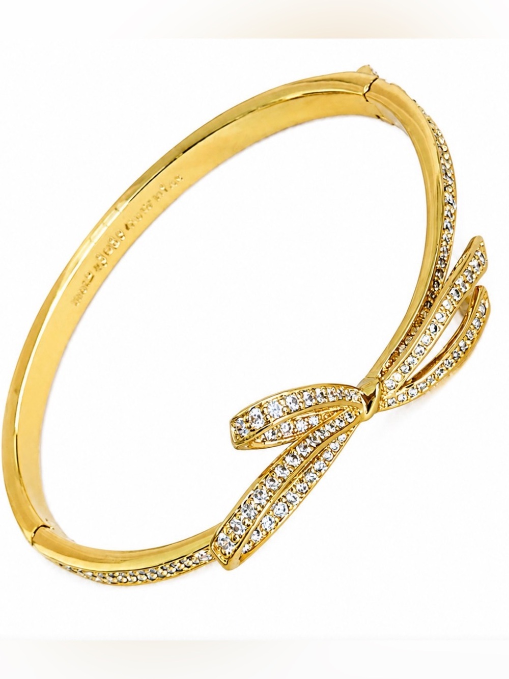 Kate Spade New York Tied Up Pavé Bow Gold Crystal Hinged Bangle Bracelet